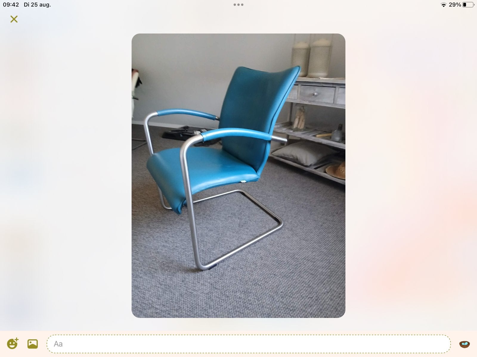 Blauwe  stoel met armleuningen, Gebruikt, Blauw, Ophalen of Verzenden, Metaal