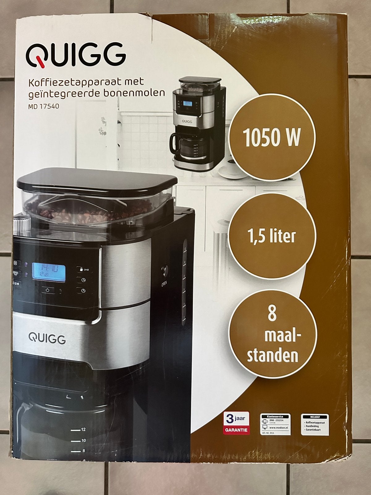 QUIGG Koffiezetapparaat met geïntegreerde bonenmolen, Afneembaar waterreservoir, 10 kopjes of meer, Koffiemachine, Nieuw