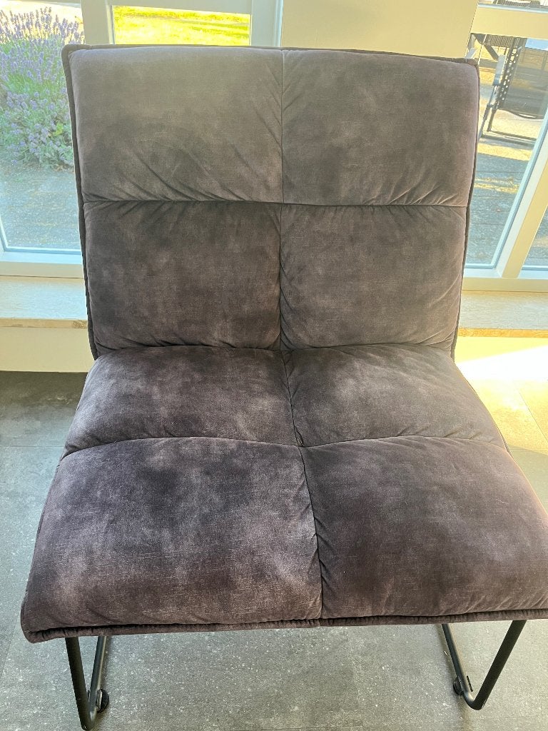 Fauteuil donkergrijs velours, Ophalen, Gebruikt, 75 tot 100 cm, Stof