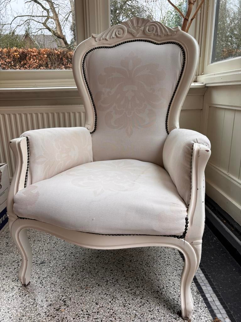 Witte brocante stoel, Ophalen, Gebruikt, Barok, Stof