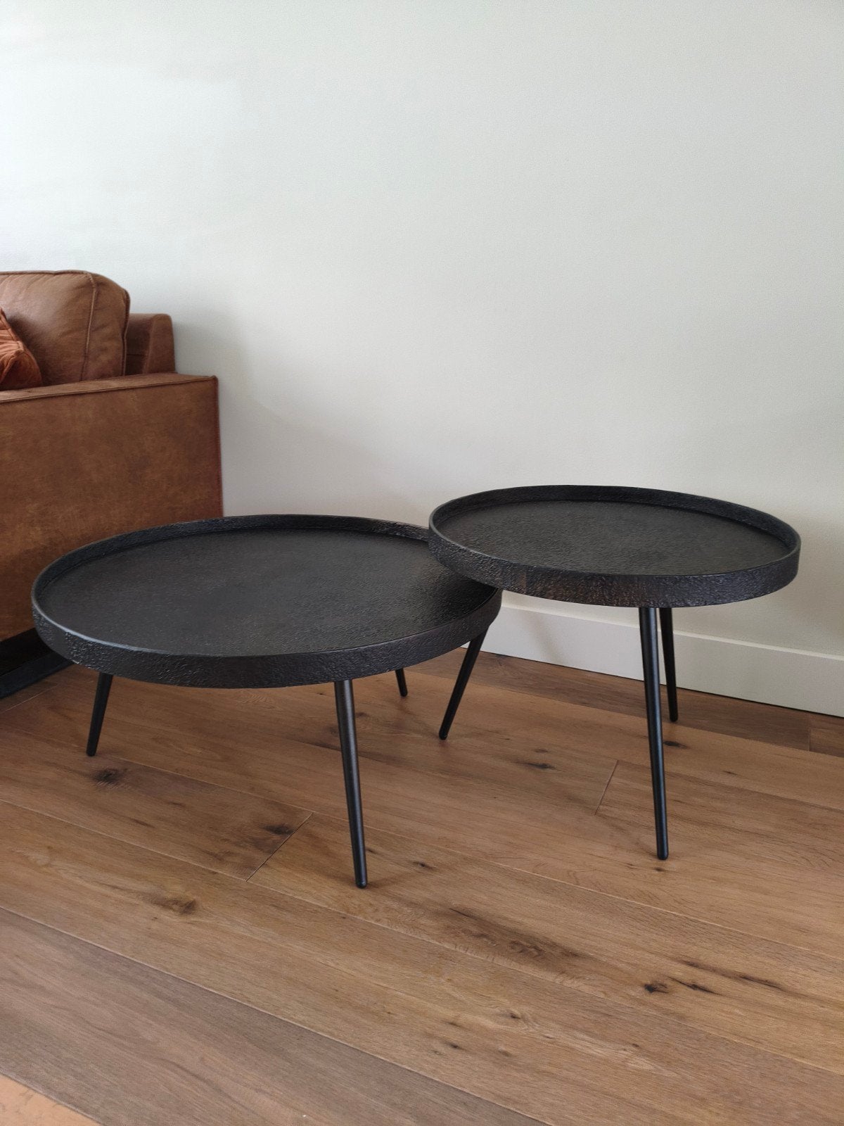 Ronde salontafel Zwart Metallic brons 2 stuks, Ophalen of Verzenden, Rond, 50 tot 100 cm, 50 tot 100 cm