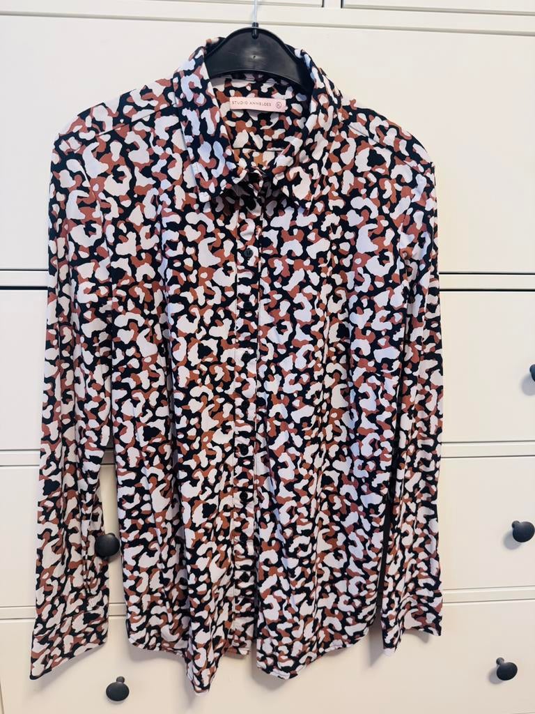 Studio Anneloes Poppy animal blouse zwart wit bruin maat XL, Verzenden, Zo goed als nieuw, Maat 46/48 (XL) of groter, Zwart