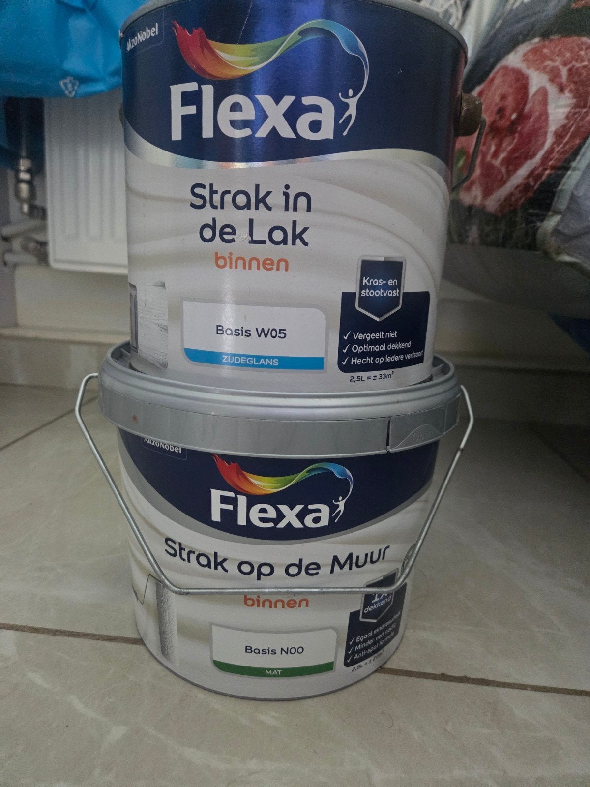 Flexa muurverf en lakverf 2 emmers 2,5 Liter, Ophalen, Wit, Nieuw, Verf