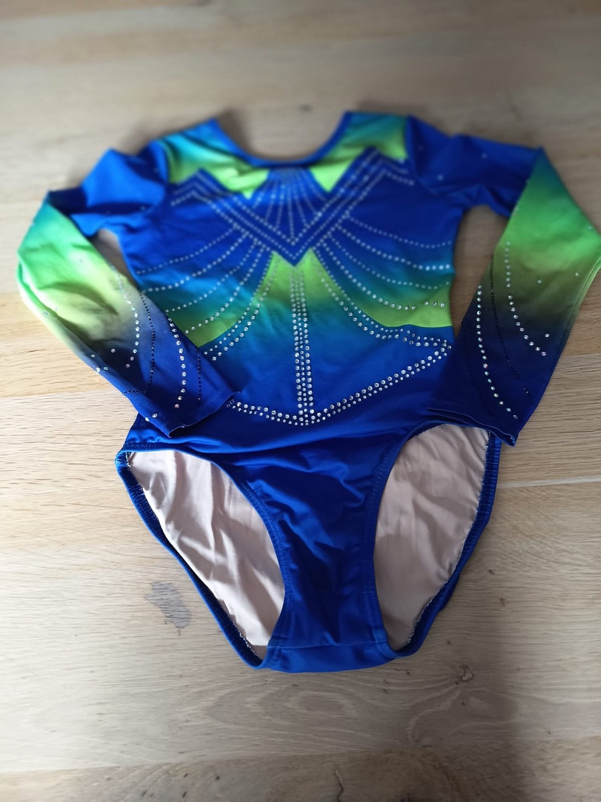 Turnpakje Cek - Blauw/Groen met Strass, Meerkleurig, Ophalen of Verzenden, Zo goed als nieuw, Turnpak(je)