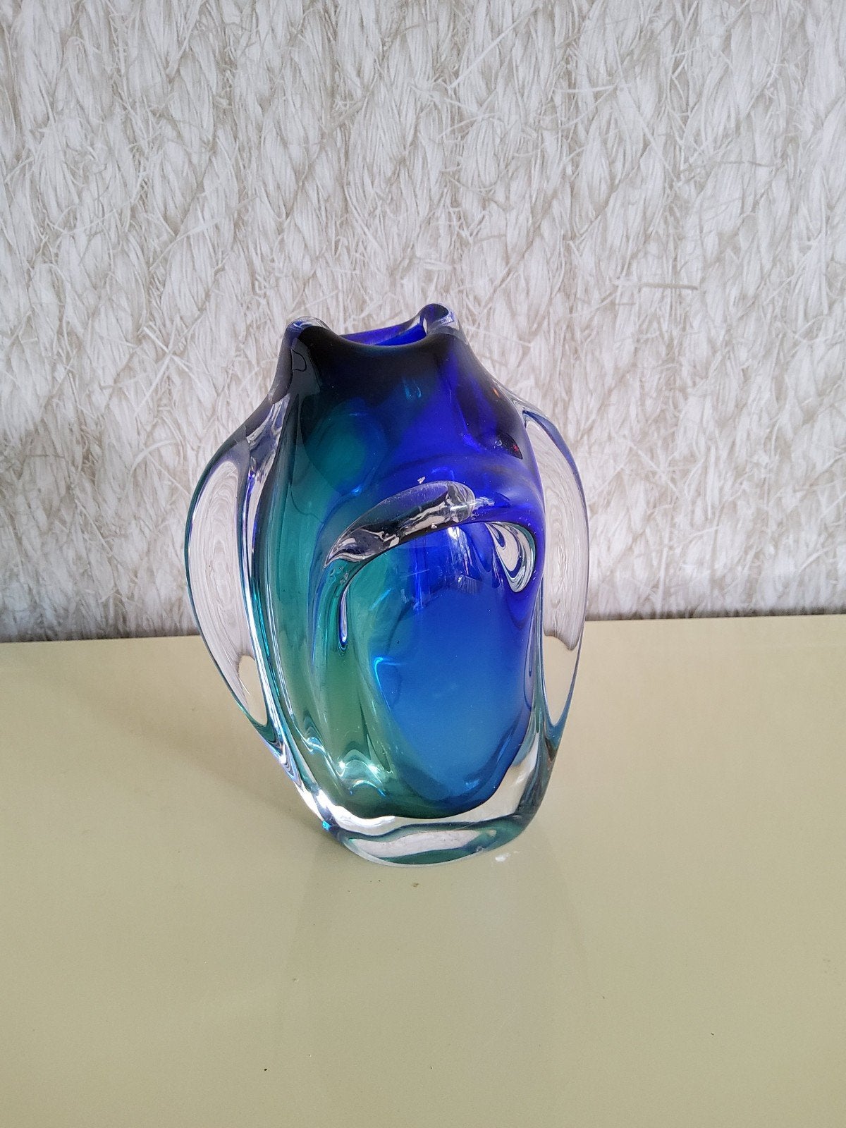 Prachtige Murano stijl glazen vaas, blauw/groen, Ophalen of Verzenden