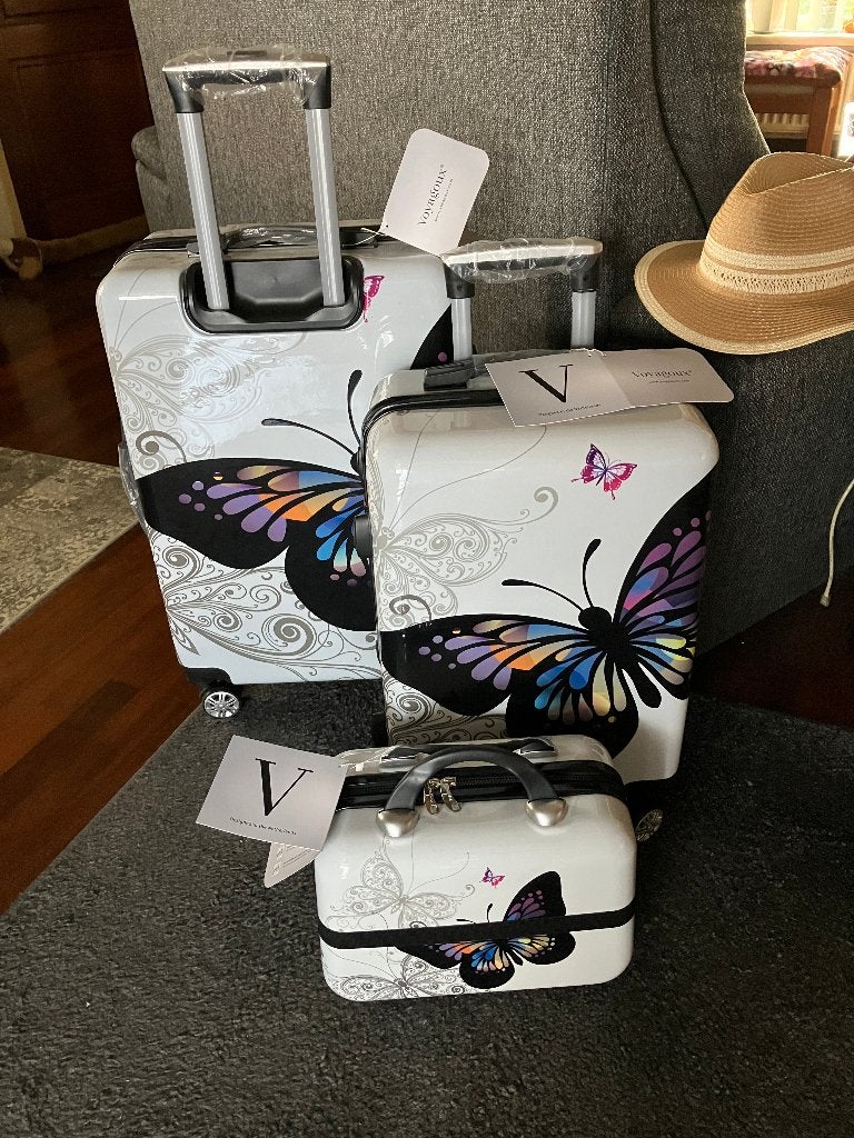 Kofferset en beautycase NIEUW 4 wieltjes vlinder met slot, Overige materialen, Nieuw, Slot, 35 tot 45 cm