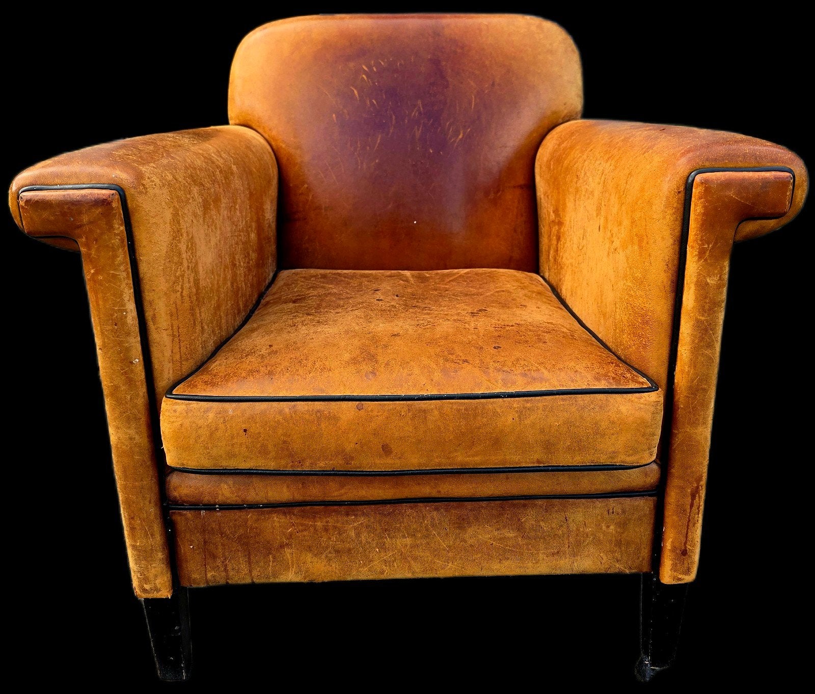 Vintage schapenleren Fauteuil cognac bruin + BEZORGING, Antiek en Kunst, Antiek | Meubels | Stoelen en Banken, Ophalen of Verzenden