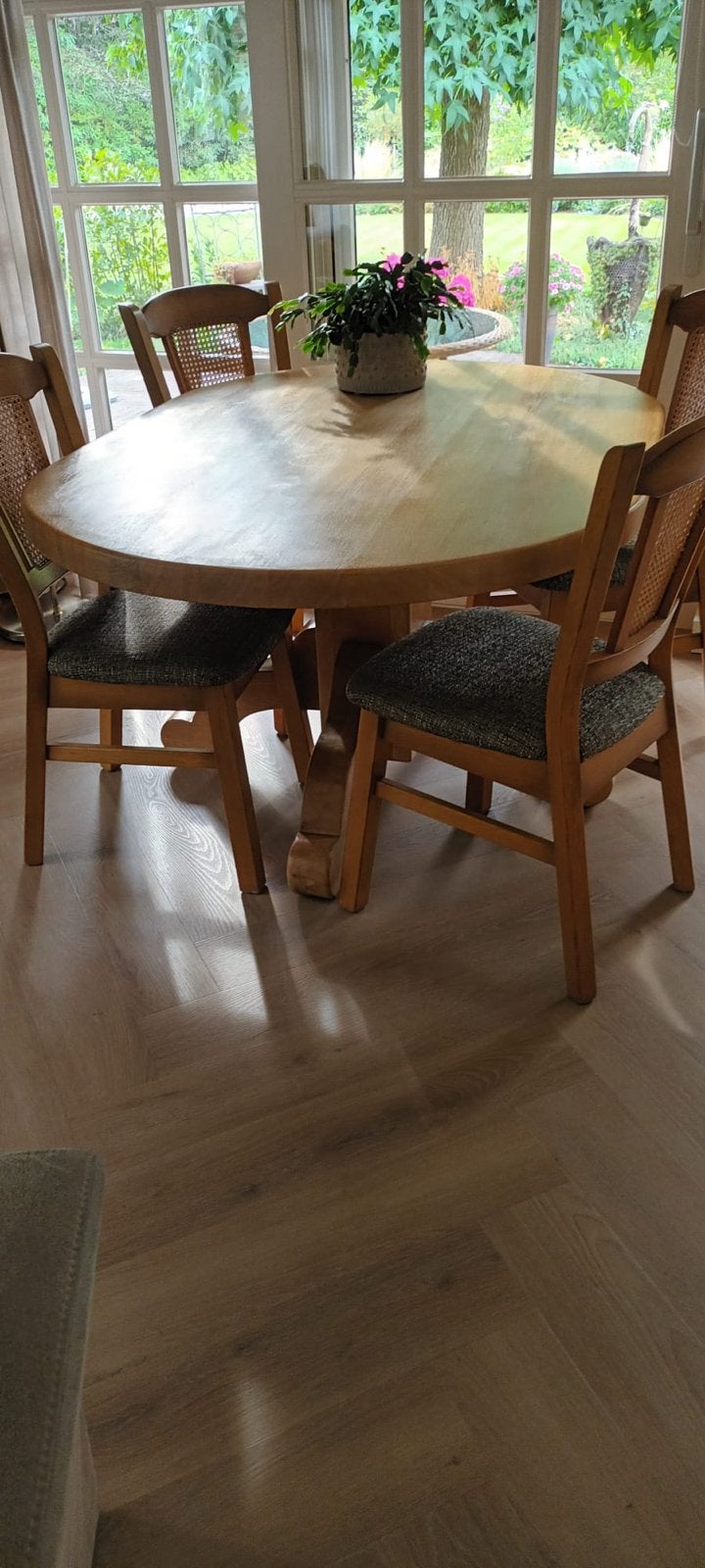 4 Eiken eetkamerstoelen, Ophalen, Gebruikt, Bruin, Vier