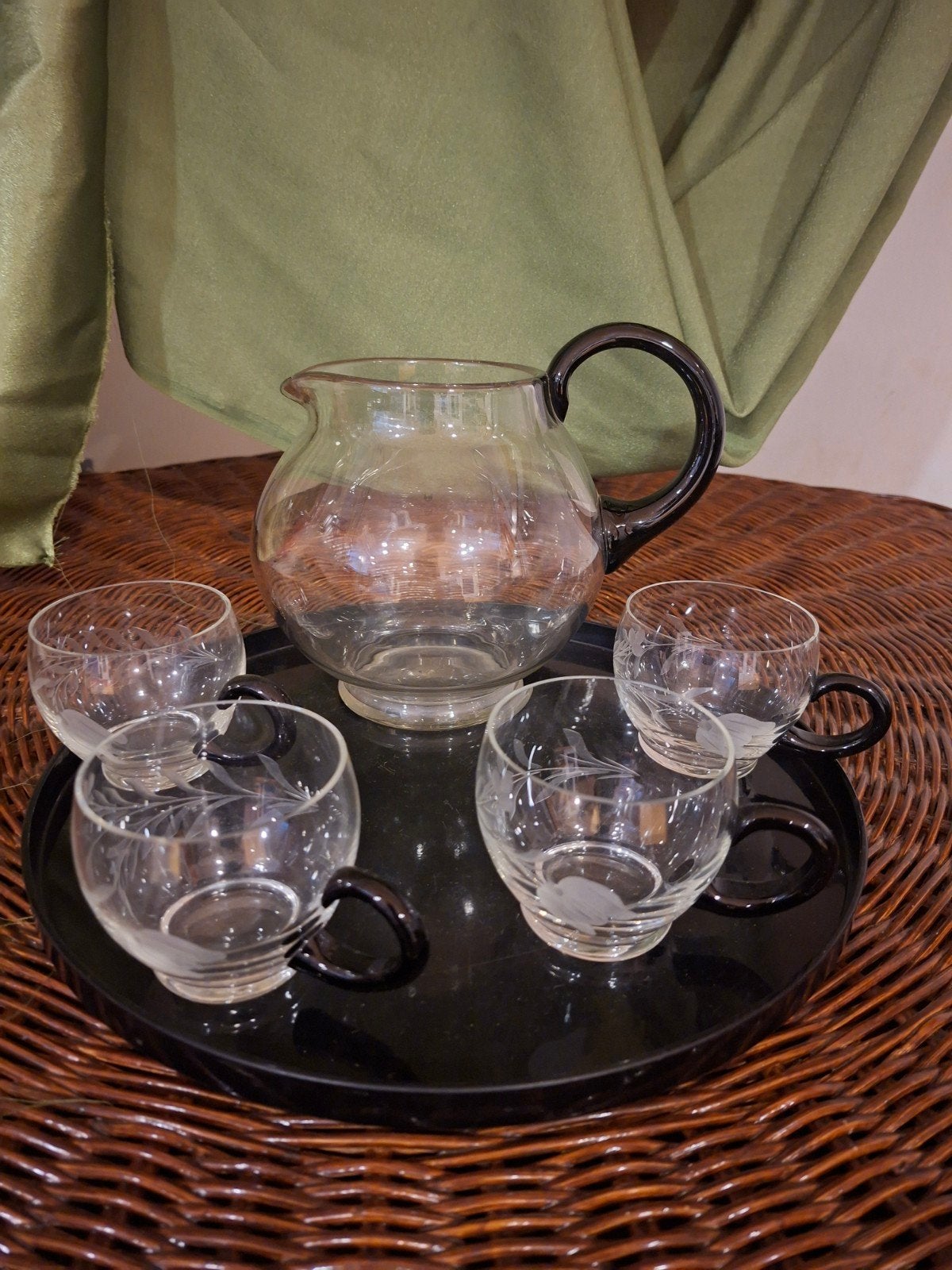 Art Deco Copier bowlset/waterstel Leerdam met bakeliet, Ophalen of Verzenden