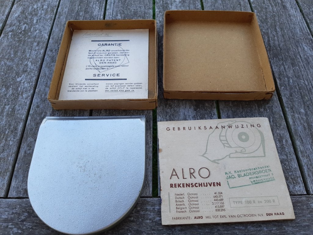 Alro vintage rekenschijf type 200R incl doosje&handleiding, Ophalen of Verzenden