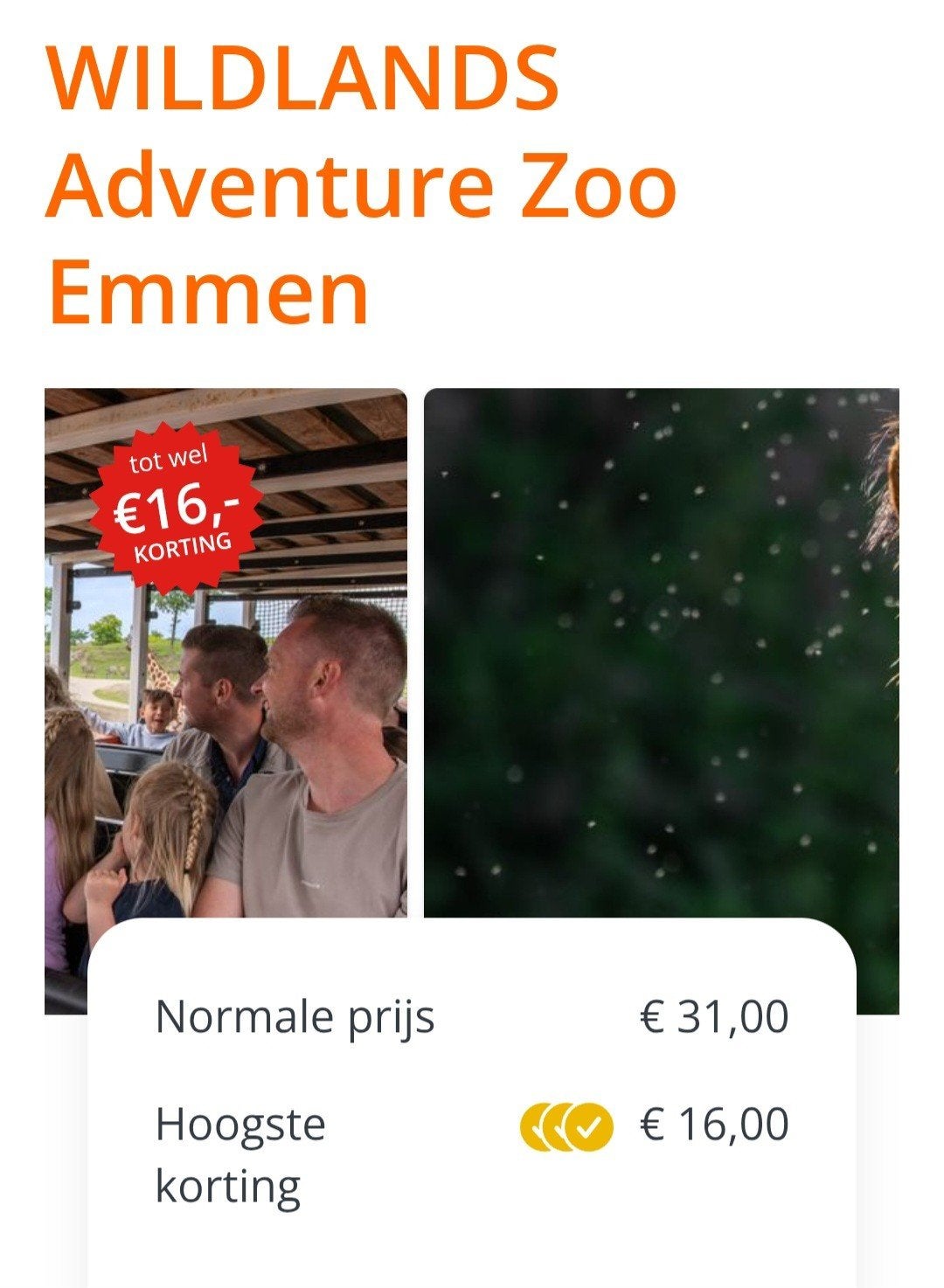 Tot wel €16 korting Wildlands Emmen, Eén persoon, Kortingsbon
