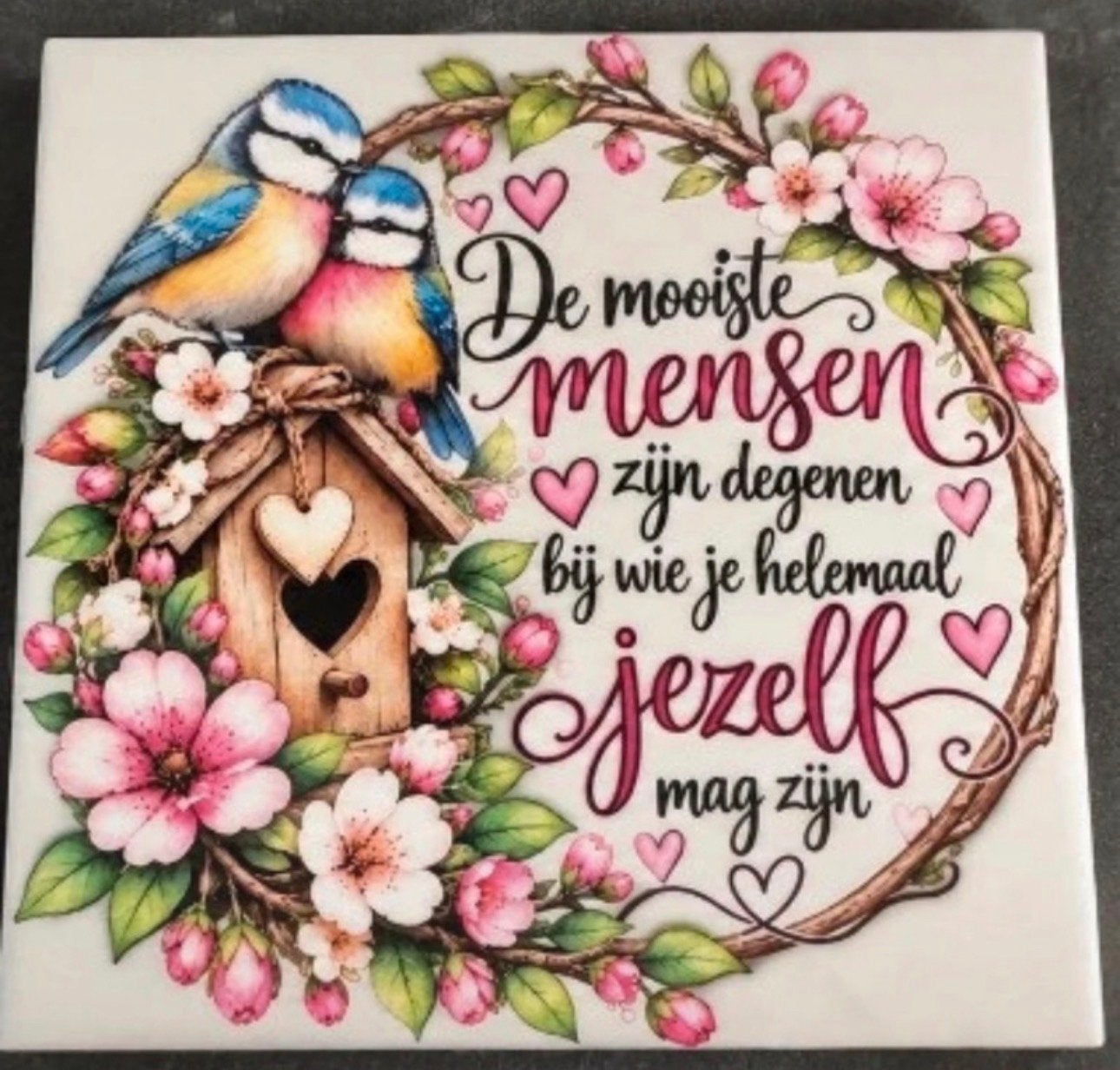 Tegel 15x15 met vogels en inspirerende tekst, Ophalen of Verzenden