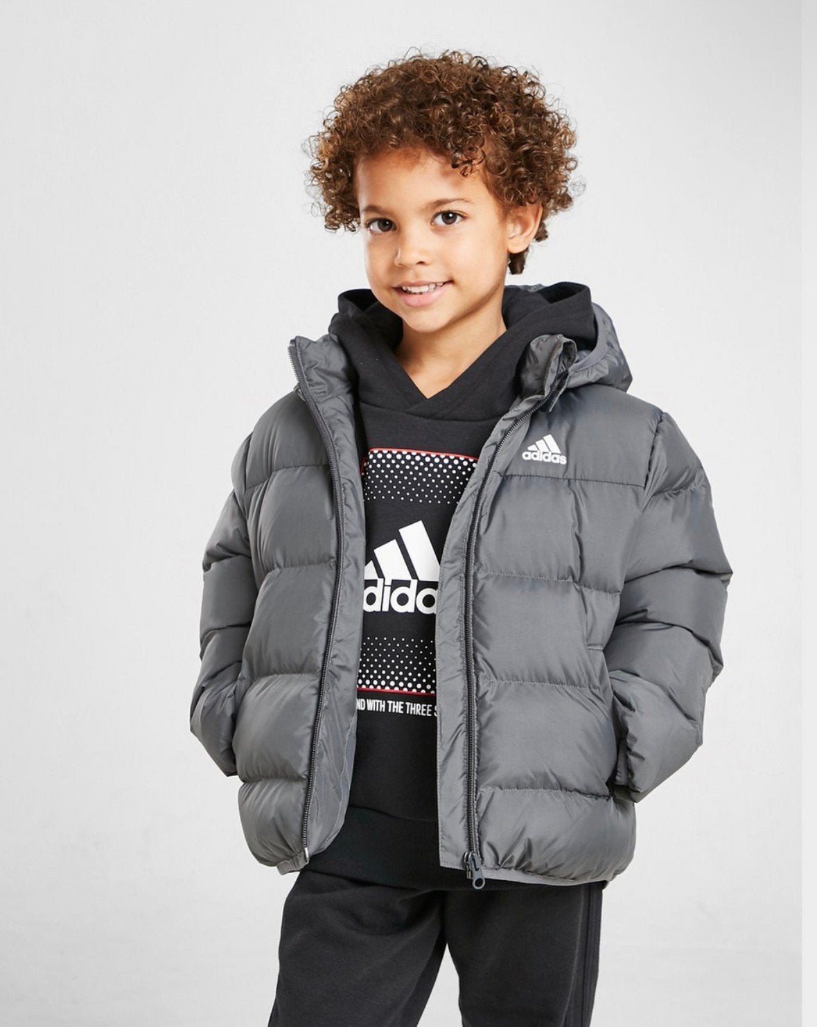 Kind Adidas jas winterjas jacket rits badge grijs 110 grijs, Adidas, Gebruikt, Ophalen of Verzenden, Jongen
