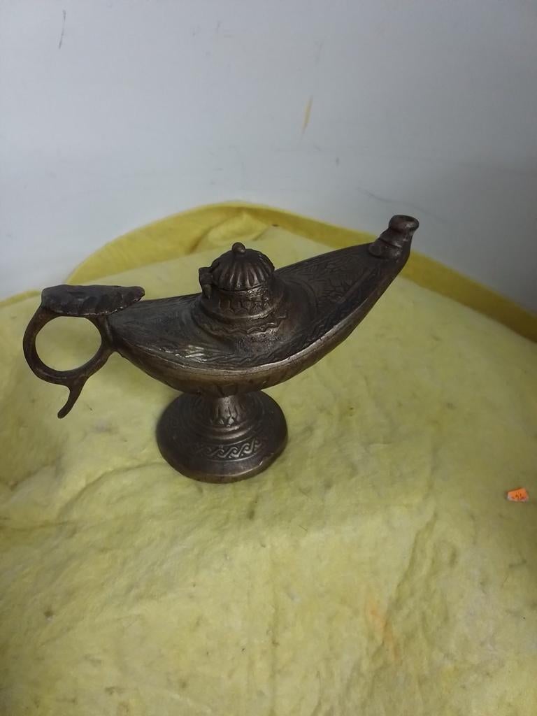 15024) mooi antieke bronze olie lamp, Ophalen of Verzenden