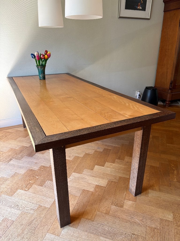 eetkamertafel beuken en wengé, Huis en Inrichting, Tafels | Eettafels, Ophalen, Overige materialen, Gebruikt, 200 cm of meer