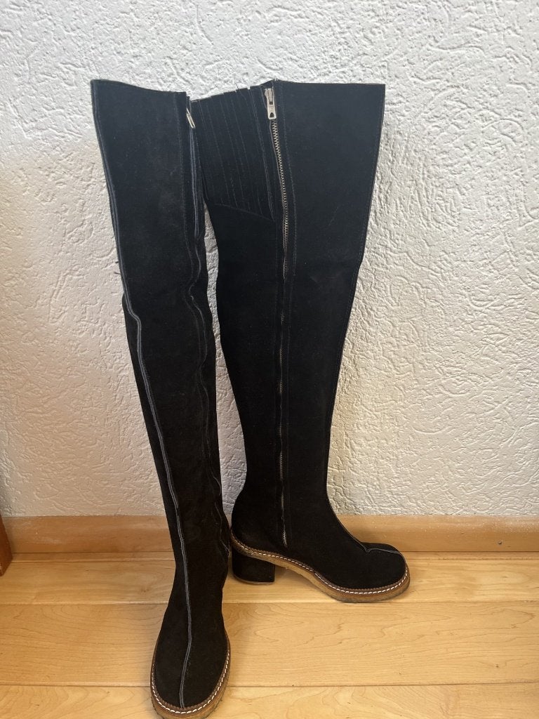 Luichiny vintage 90's over knee suede laarzen maat 38 zwart, Luichiny, Hoge laarzen, Verzenden, Zwart