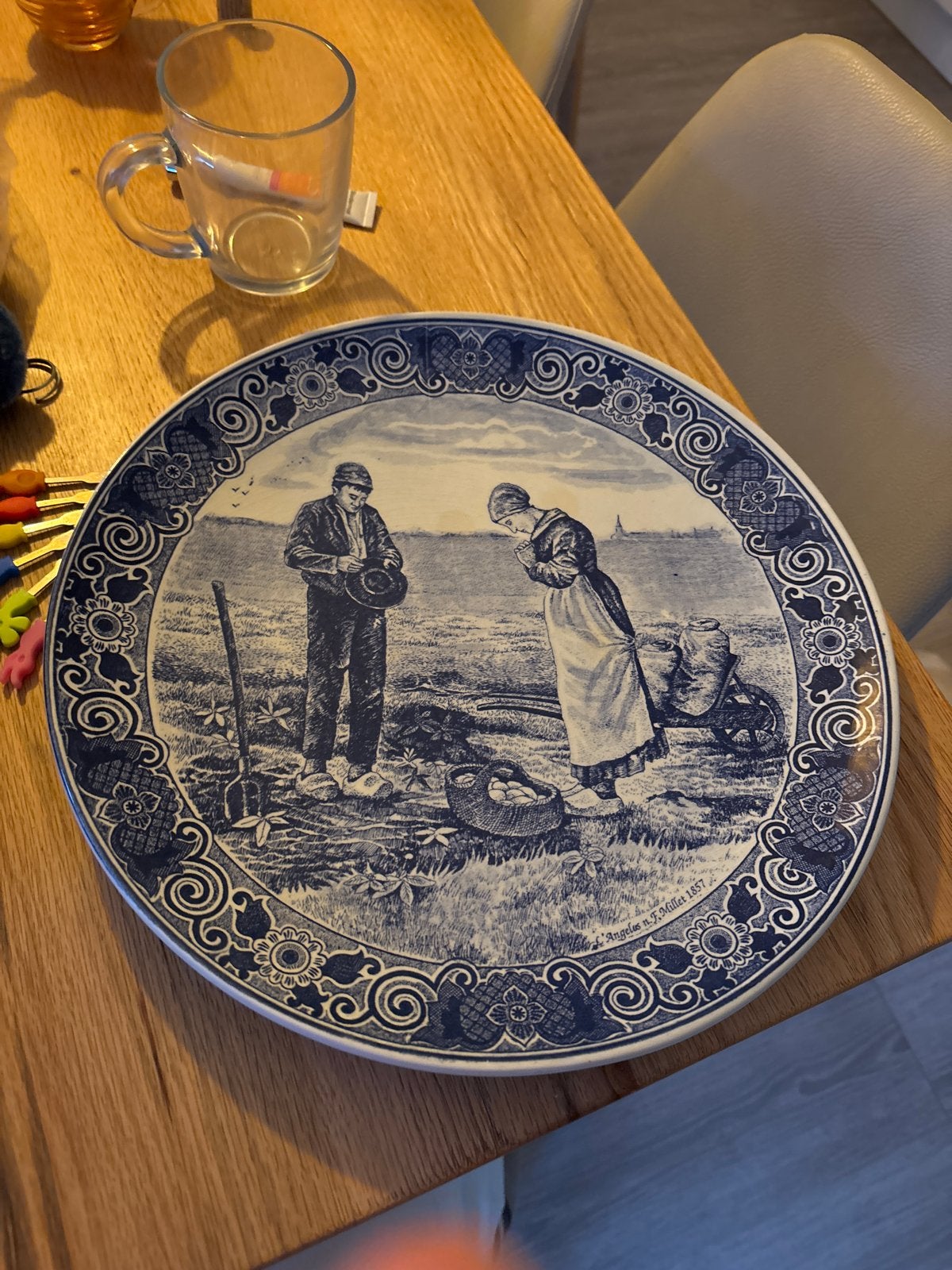 Antiek Delfts Blauw Wandbord - Aardappelrooier 1877, Antiek en Kunst, Ophalen of Verzenden