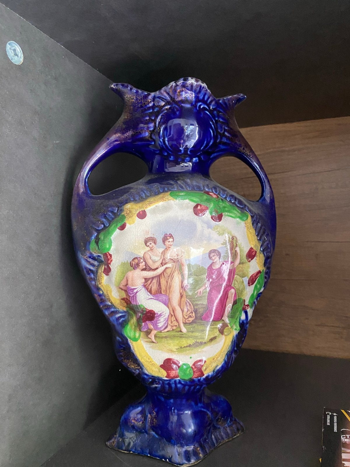 Antieke kobaltblauwe vazen met klassieke decoratie, Ophalen of Verzenden