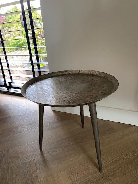 Bijzettafel, Huis en Inrichting, Tafels | Bijzettafels, Minder dan 55 cm, Gebruikt, Metaal of Aluminium, Rond