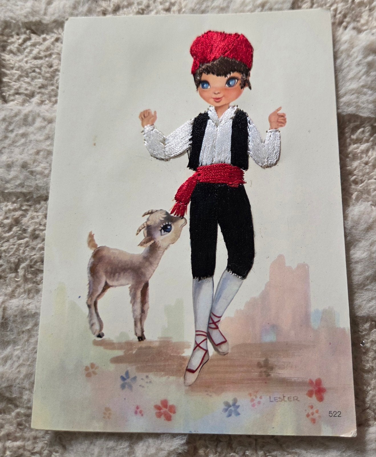 Vintage Spaanse ansichtkaart met jongen en geit, Verzamelen, Verzenden, 1960 tot 1980, Gelopen, Overige thema's