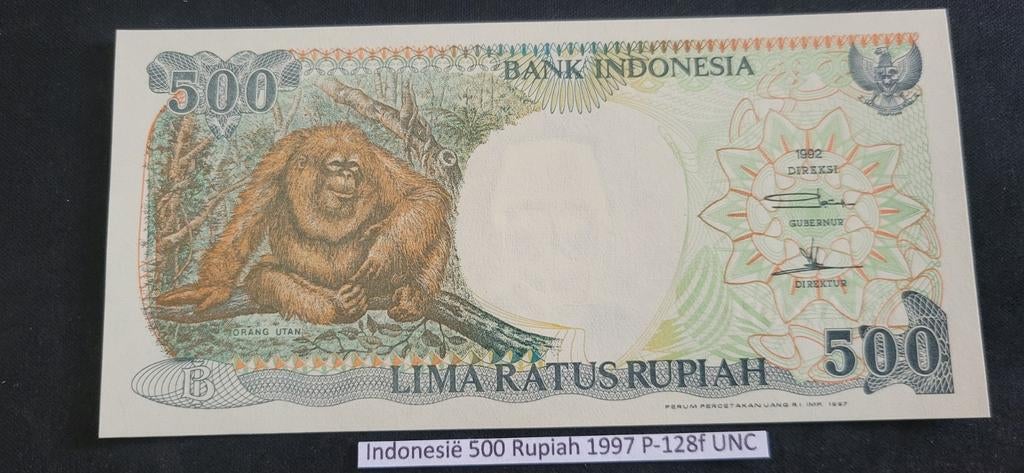 Indonesië 500 Rupiah 1997 P-128f UNC Orang-oetan, Ophalen of Verzenden
