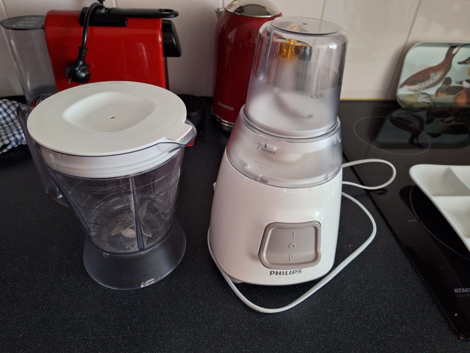 Philips Blender met extra hakmolen - Wit, 1 tot 2 liter, Ophalen of Verzenden, Gebruikt, 2 snelheden