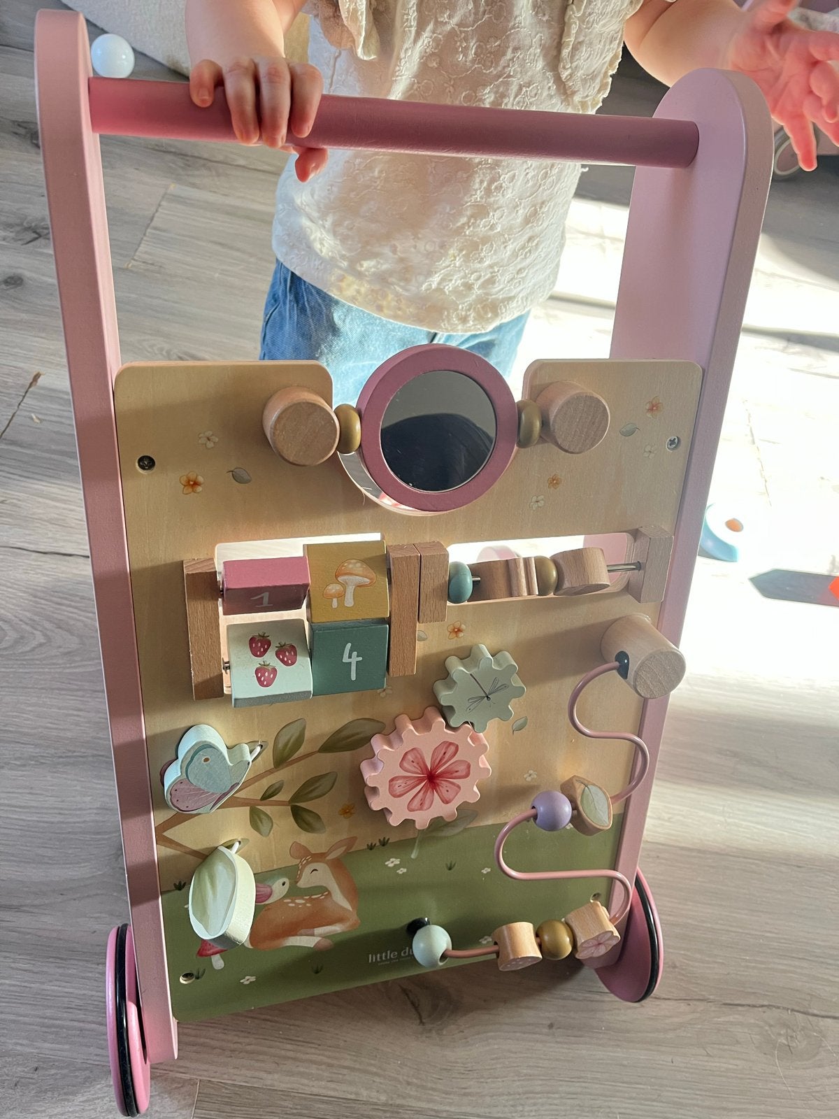 Little Dutch Loopwagen Roze - Houten Activiteitenwagen, Ophalen of Verzenden, Zo goed als nieuw, Overige typen, Met wieltjes
