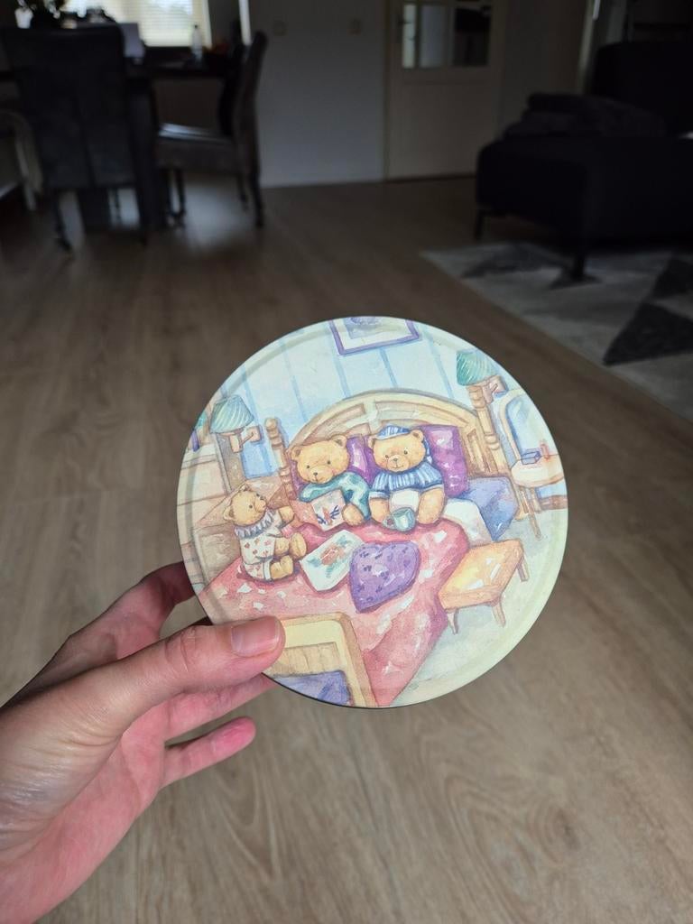 Vintage blikken trommel met berenprint, Verzamelen, Blikken, Ophalen of Verzenden, Gebruikt, Koek(jes), Overige merken