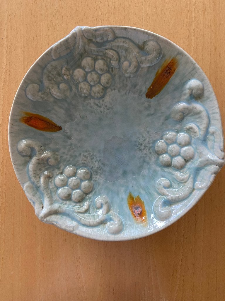 Vintage lichtblauwe schaal, Porselein of Keramiek, Schaal, Rond, Ophalen of Verzenden