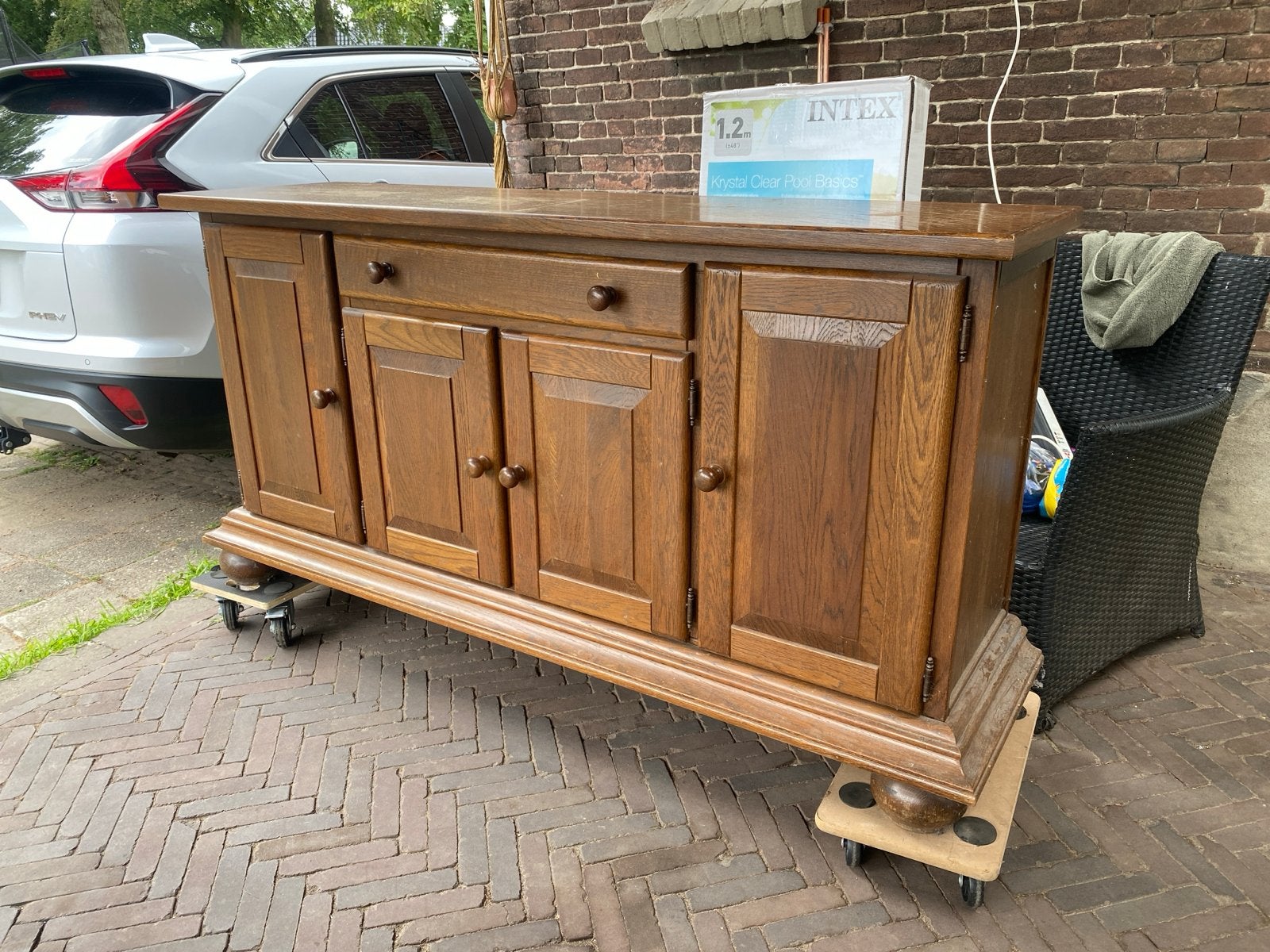 Eikenhouten dressoir met lades en deuren, Ophalen, Gebruikt, Met deur(en), 150 tot 200 cm