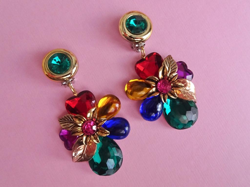 jwg XL Grote vintage 80s gekleurde bloem oorbellen goud klr, Verzenden, Overige materialen, Oorbellen