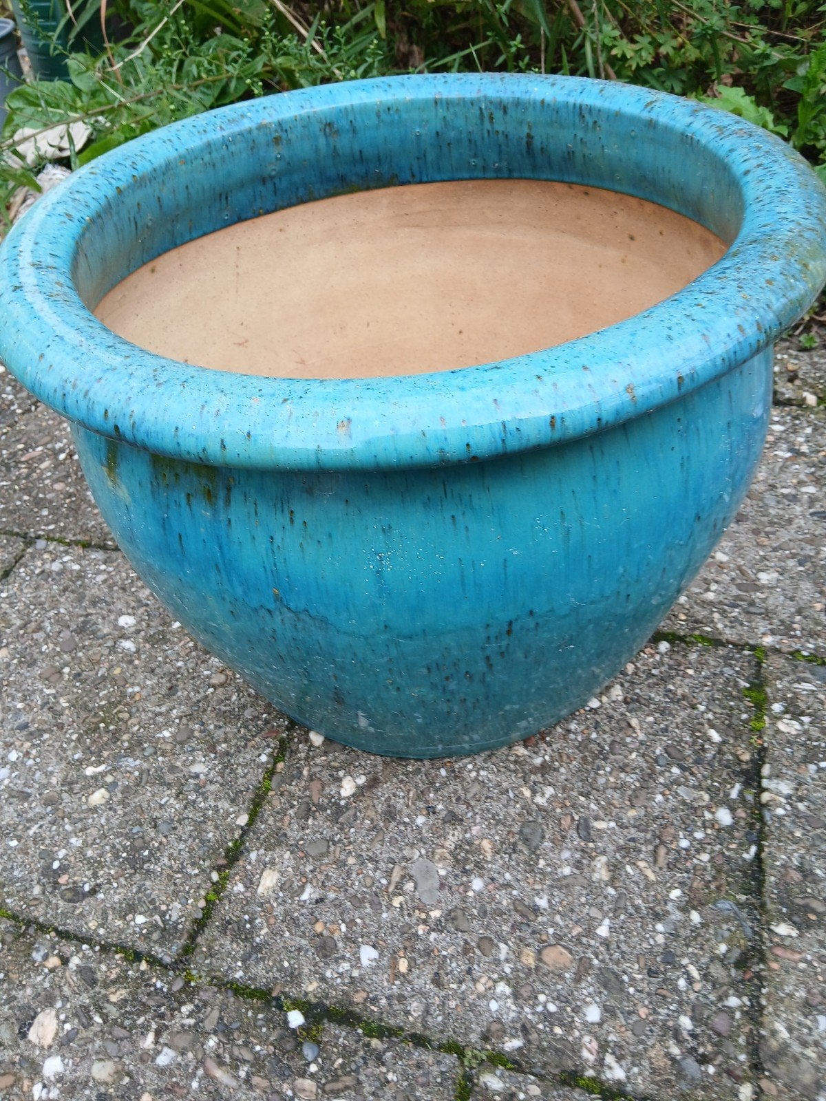 Grote bloempot turquoise - Ø 40 cm, H 30 cm, Ophalen, Gebruikt, 40 cm of meer, Rond