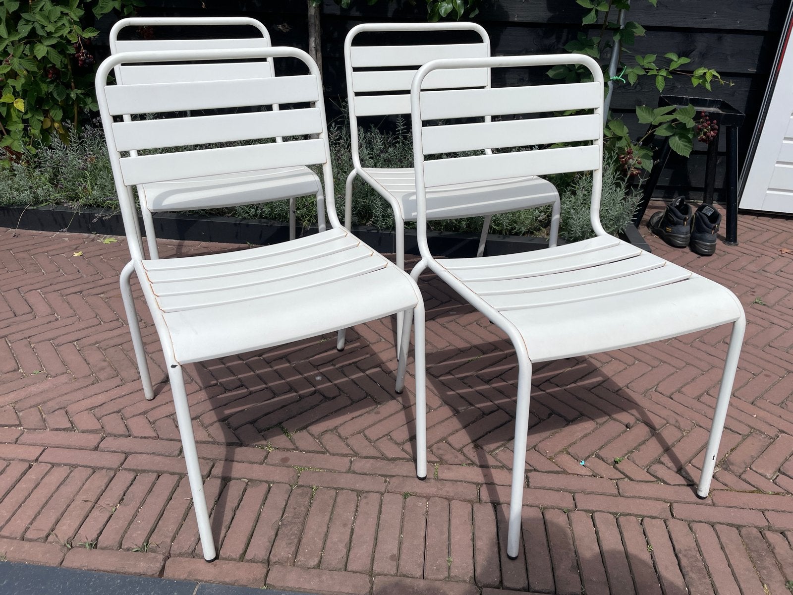 4x tuinstoel wit metaal, Ophalen, Gebruikt