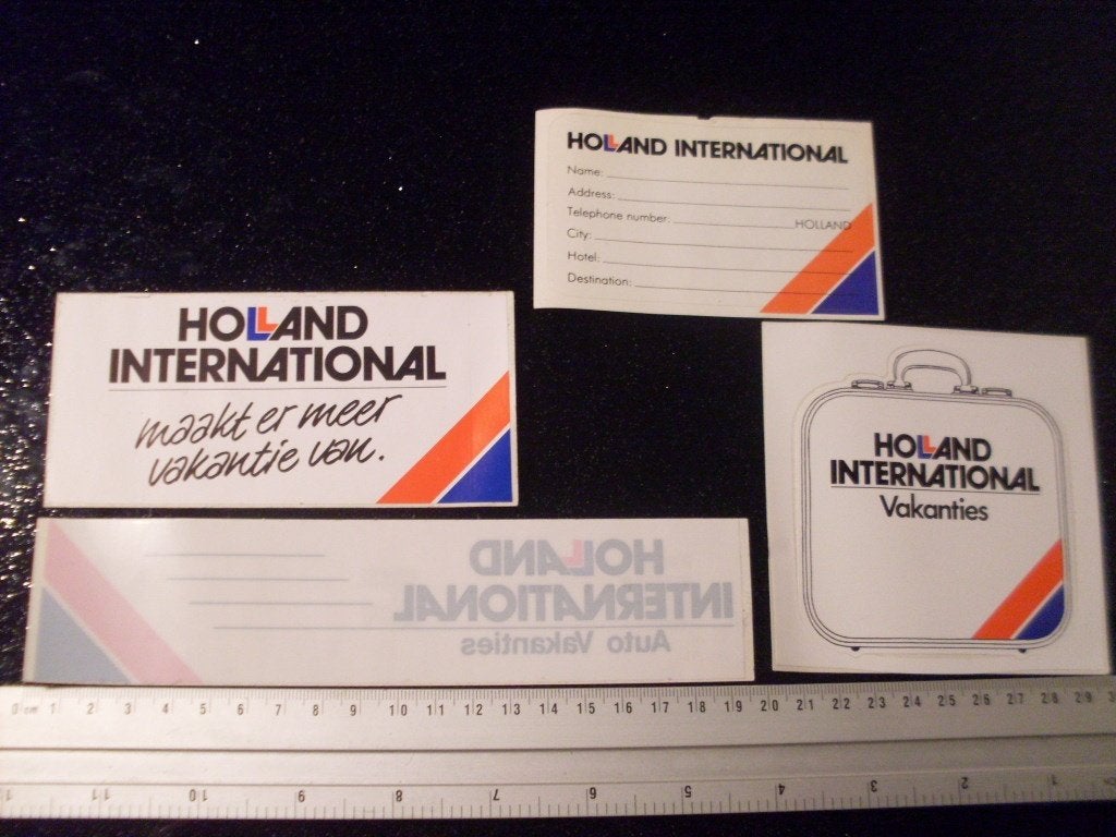 8x sticker Holland international vakanties logo, Verzenden, Zo goed als nieuw, Bedrijf of Vereniging