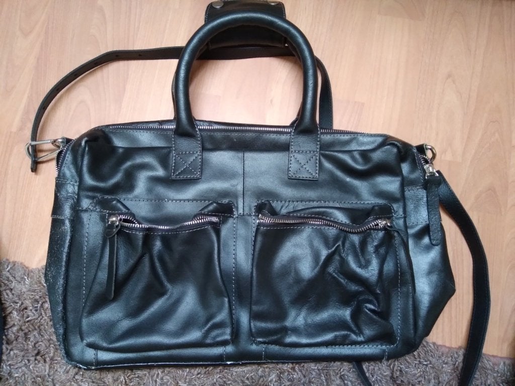Herentas Cowboysbag model, stevig echt leer, z.g.a.n. 15,=, Sieraden, Tassen en Uiterlijk, Tassen | Schoudertassen, Zwart, Zo goed als nieuw