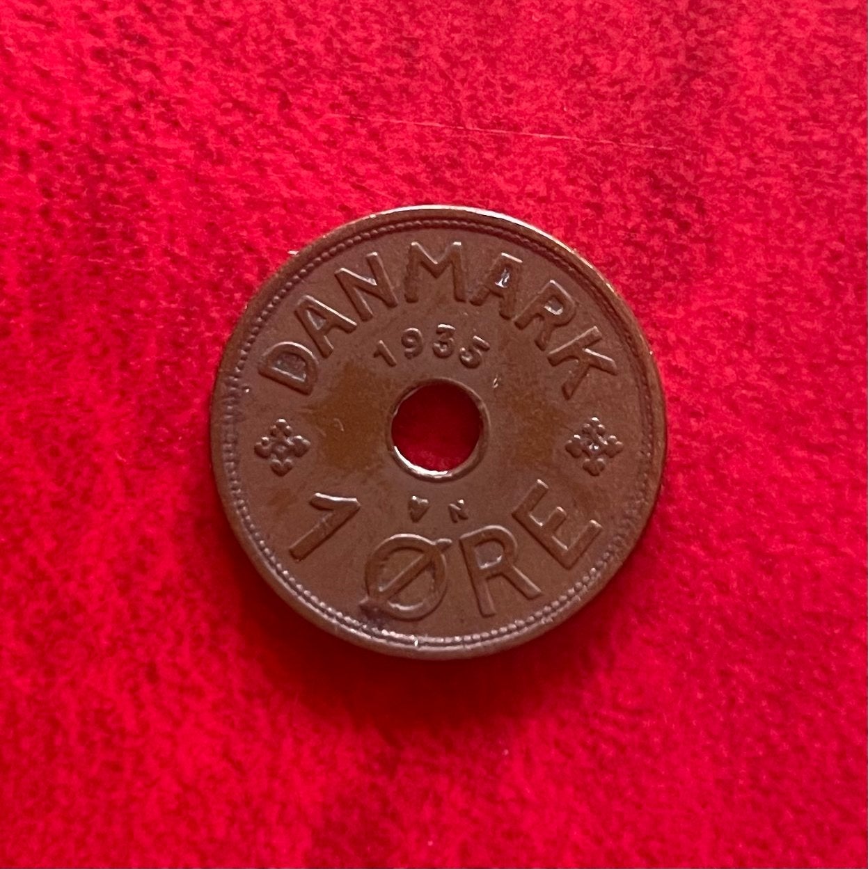 1 Ore Denemarken 1935 ZF+ Koper 16 mm, Ophalen of Verzenden, Overige landen, Losse munt