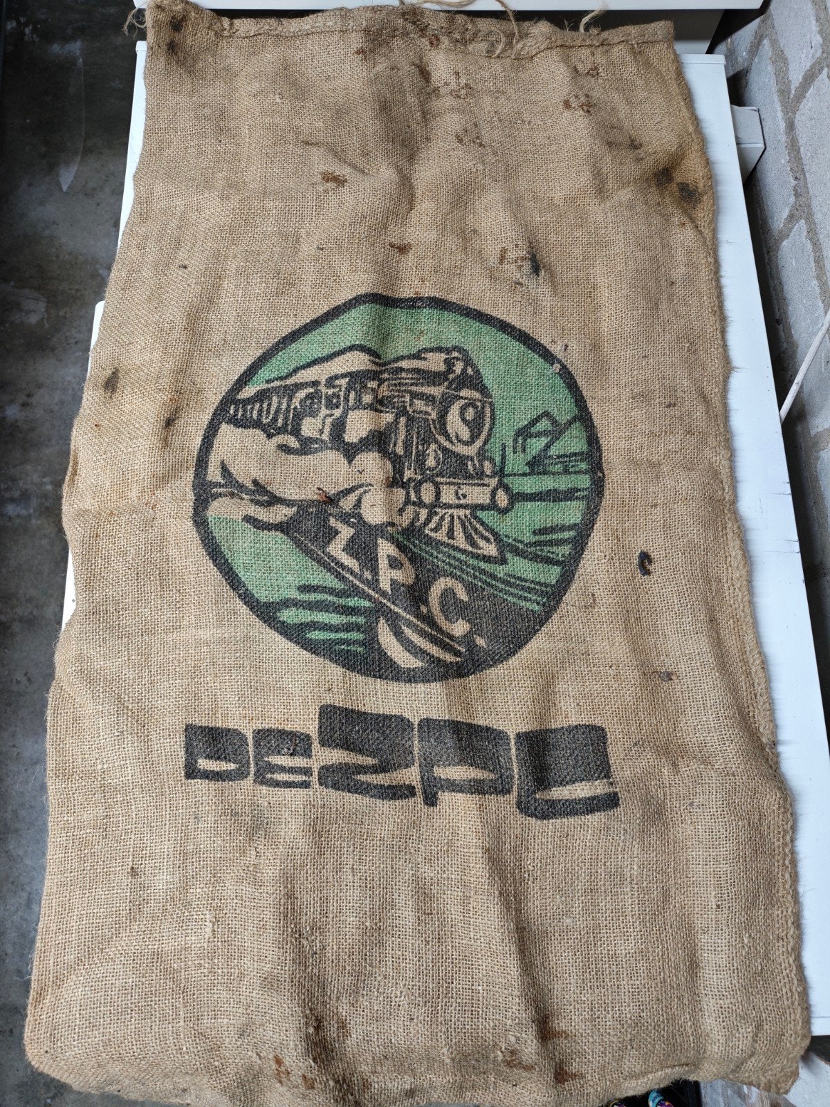 Vintage Jute Zak met Trein ZPC, Ophalen of Verzenden, Gebruikt