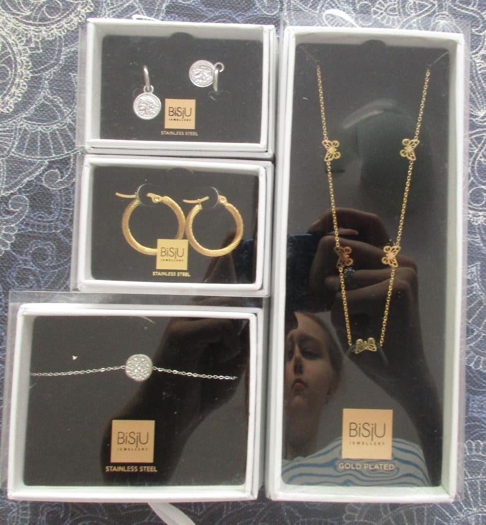 5 nieuwe sieraden BISJU - ketting, oorbel, armband, Ophalen of Verzenden, Zo goed als nieuw, Goud, Overige materialen