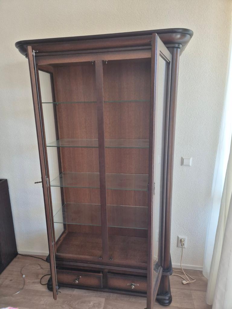 Mahonie houten vitrinekast, Ophalen of Verzenden, Zo goed als nieuw, 25 tot 50 cm, 50 tot 100 cm
