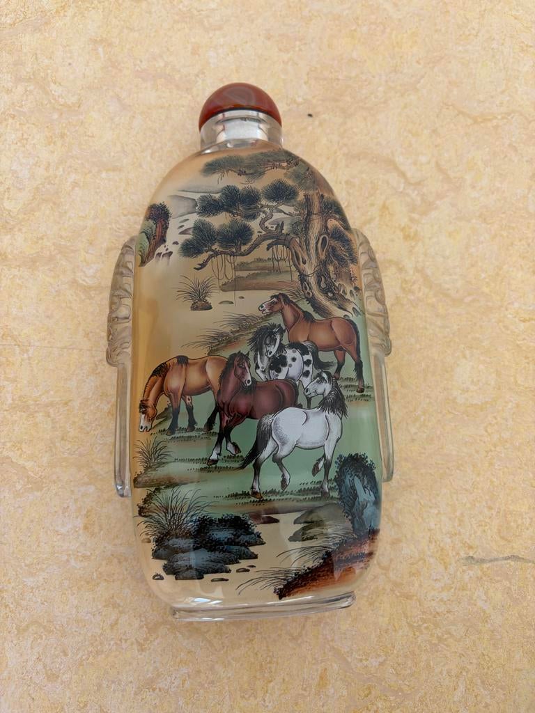 Prachtige Chinese Snuff Bottle met Paardenmotief, Antiek en Kunst, Ophalen of Verzenden