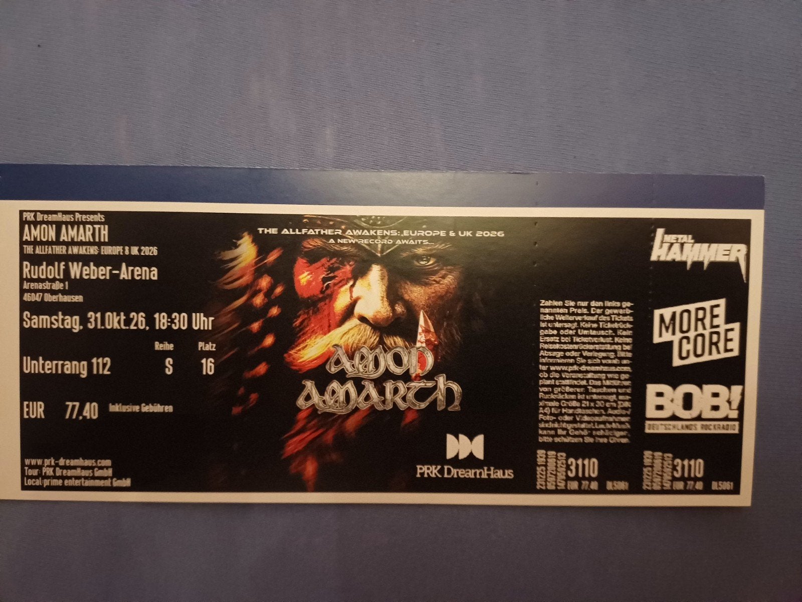 Ticket Amon Amarth 31 oktober Oberhausen zitplaats, Tickets en Kaartjes, Eén persoon, Oktober, Rock of Poprock