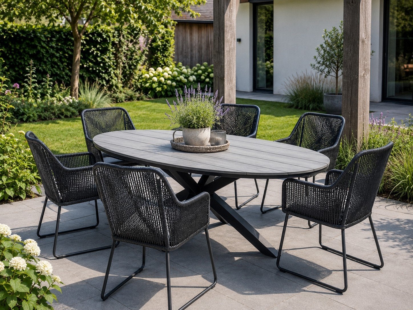 7-delige ovale tuinset met Mona stoelen en polywood tafel, Ophalen, Kunststof, 6 zitplaatsen, Zo goed als nieuw