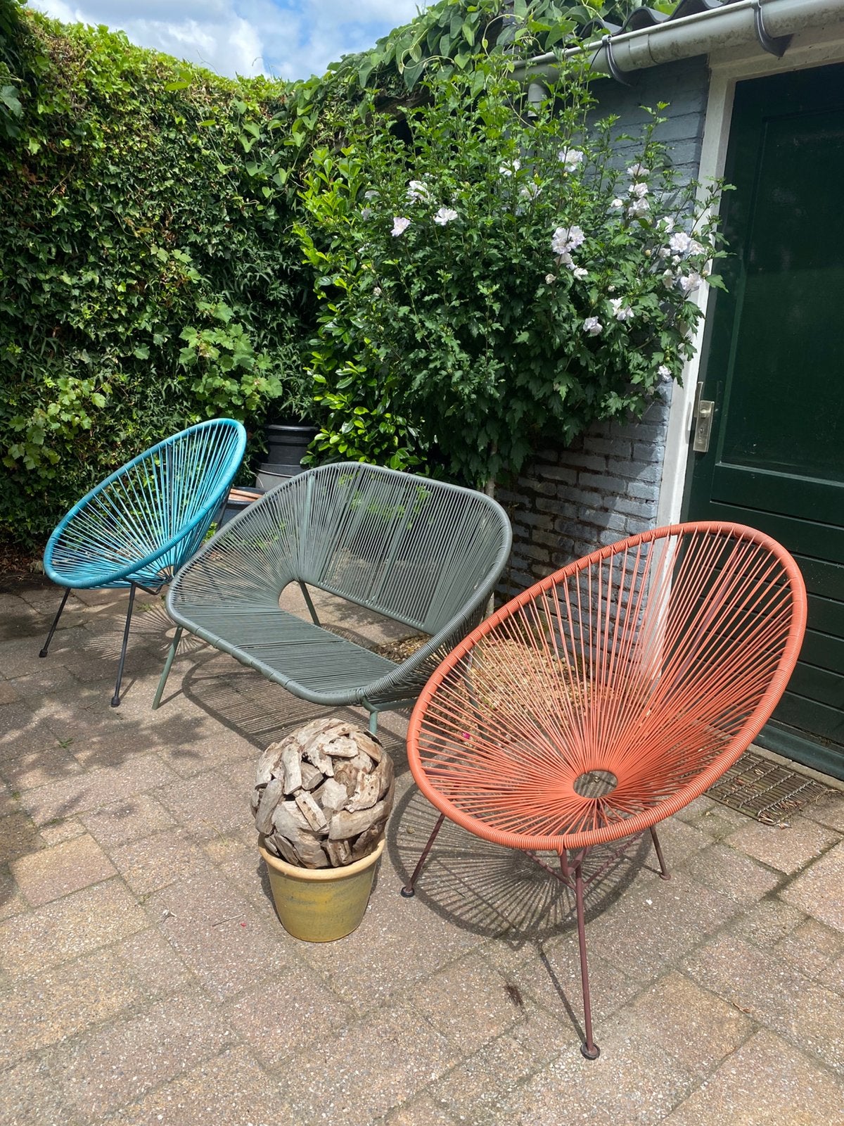 Kunstof Rotan Acapulco tuinstoelen en bankje. Prima staat!, Ophalen, Gebruikt, Rotan, Stapelbaar