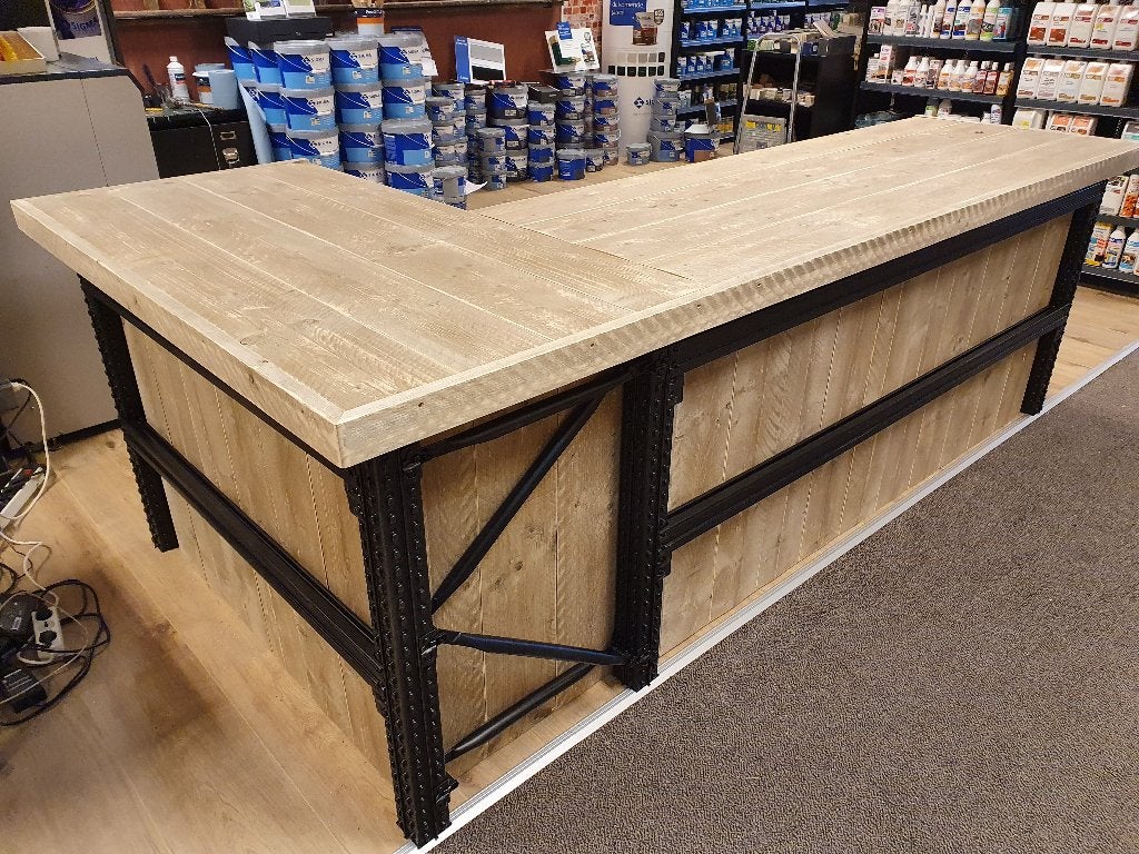 Industriele toonbank van steigerhout en staal in elke maat, Huis en Inrichting, Kasten | Dressoirs, Ophalen, Nieuw, 50 tot 75 cm