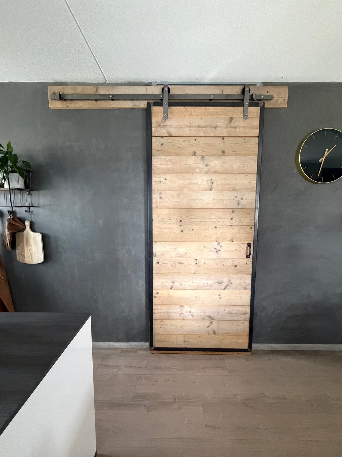 Schuifdeur steigerhout met stalen frame + railsysteem, Huis en Inrichting, Kasten | Kledingkasten, Ophalen, Gebruikt, 200 cm of meer