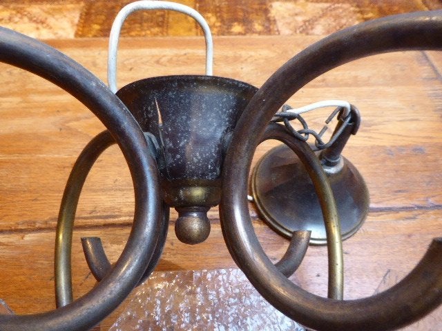 Art deco hanglamp, koper en glas, Ophalen of Verzenden