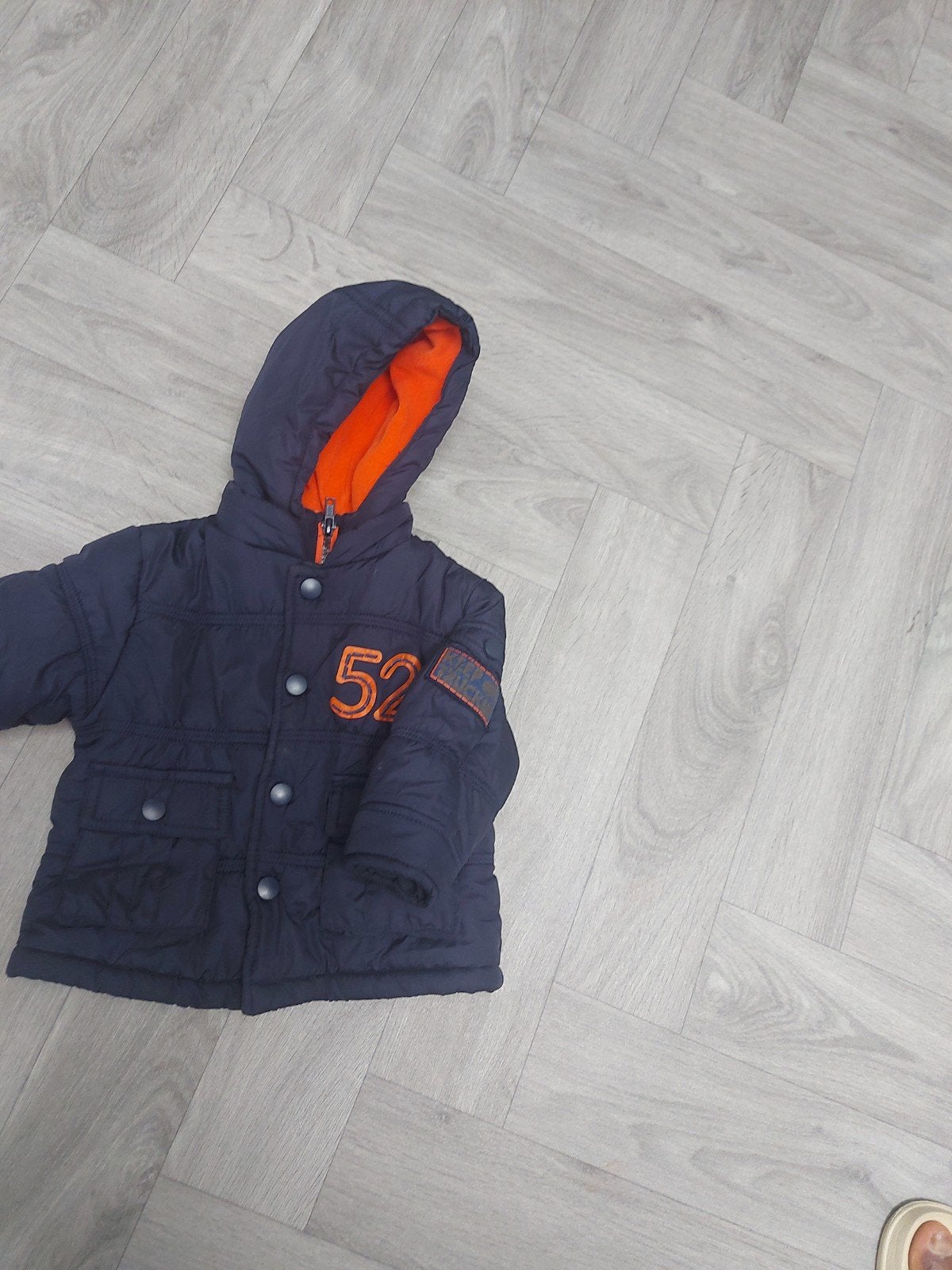 Warme Baby Winterjas - Donkerblauw met Oranje Voering, Ophalen of Verzenden, Gebruikt, Baby Club, Jongen of Meisje