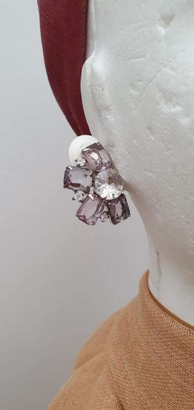 Irina Schmuck supermooie lila bijou oorbellen clips, Overige materialen, Paars, Met kristal, Ophalen of Verzenden