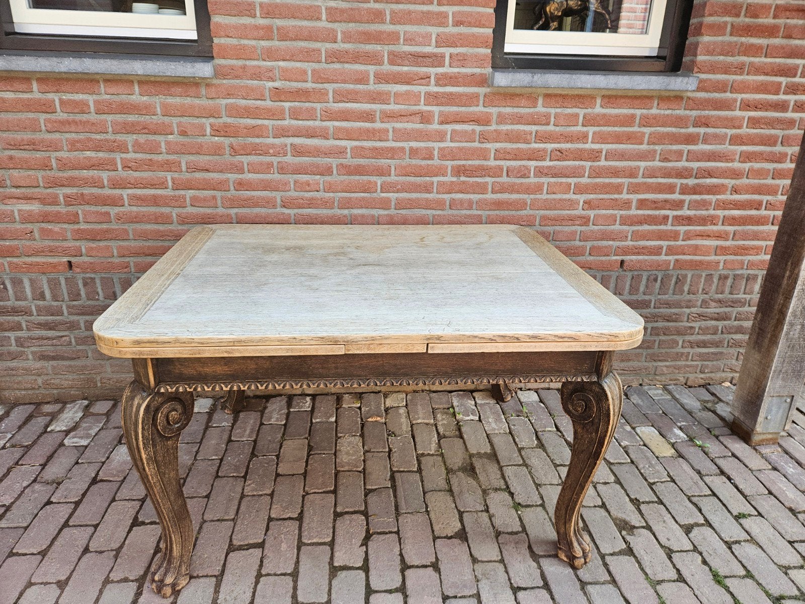 Antieke eiken leeuwenpoot, Tuin en Terras, Tuintafels, Ophalen of Verzenden, Rechthoekig, Hout