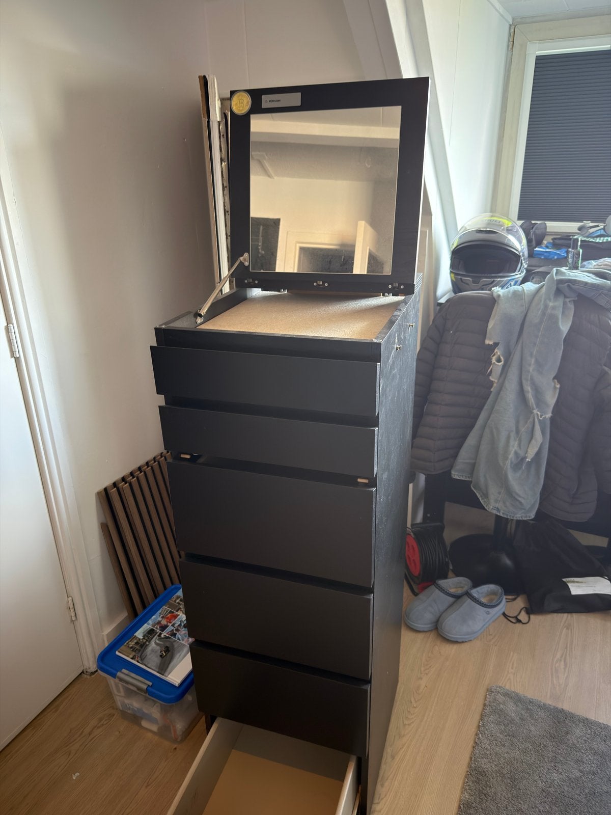 Zwarte ladekast met spiegel - Ideaal voor make-up, Ophalen, Gebruikt, 5 laden of meer, 50 tot 100 cm